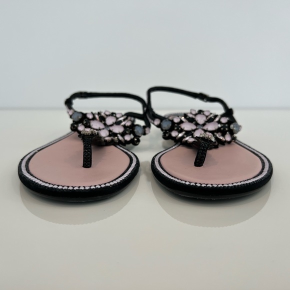 RENE CAOVILLA PINK BLACK EMBELLISHED SANDALS SIZE IT 38.5 / US 8.5 - Picture 12 of 17